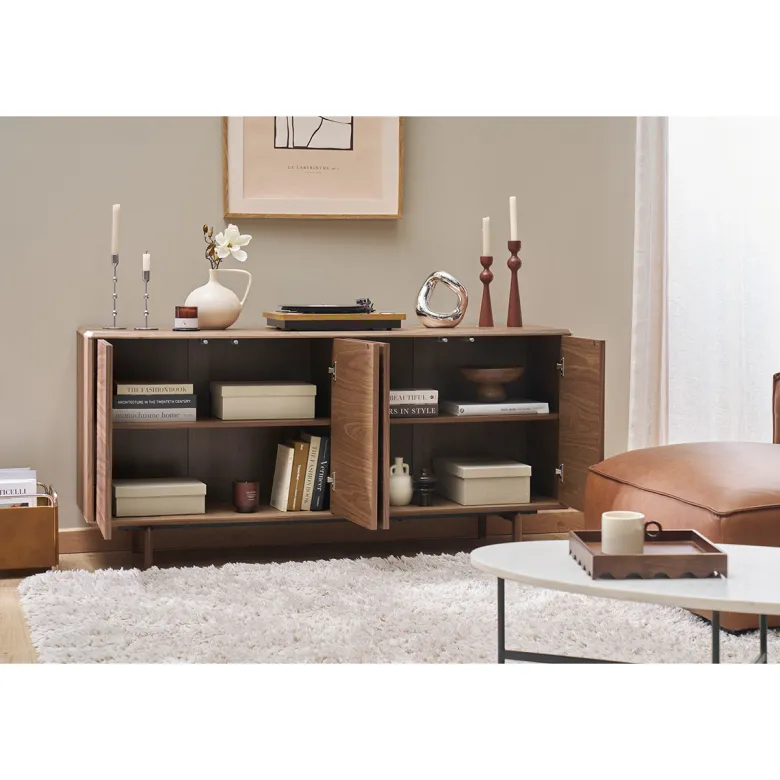 Buffet en bois foncé noyer 4 portes l160 cm suva