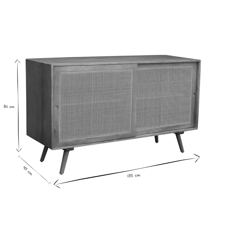 Buffet en bois manguier et cannage rotin 2 portes coulissantes l135 cm acange