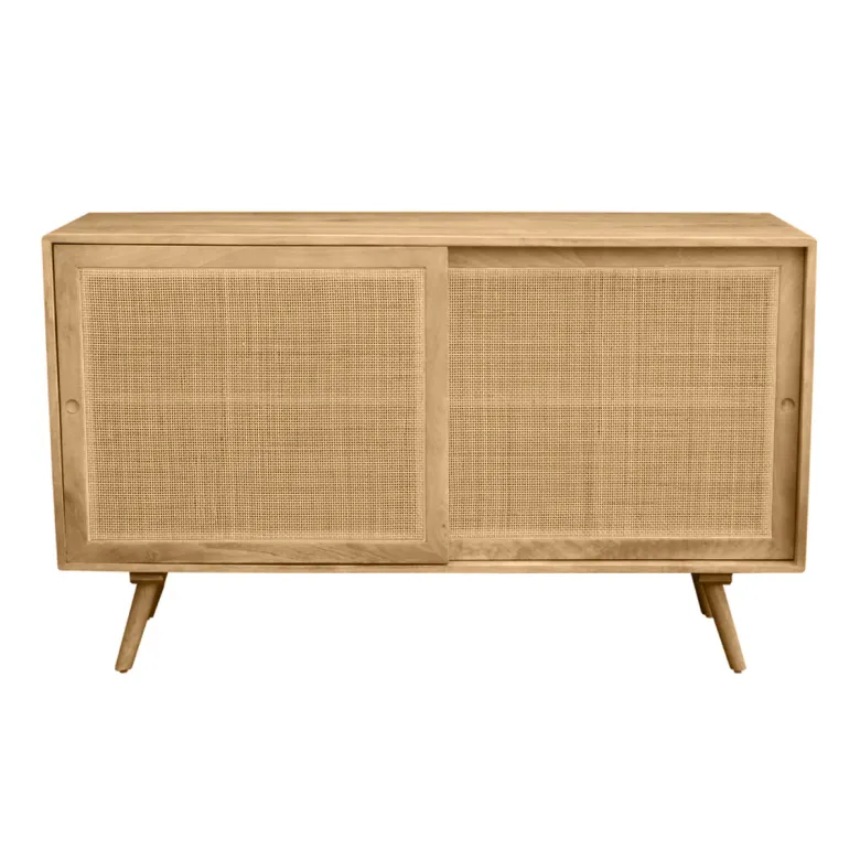 Buffet en bois manguier et cannage rotin 2 portes coulissantes l135 cm acange
