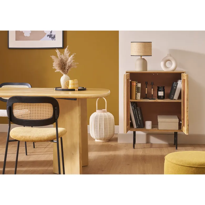 Buffet en bois manguier massif gravé et métal noir 2 portes l70 cm agra