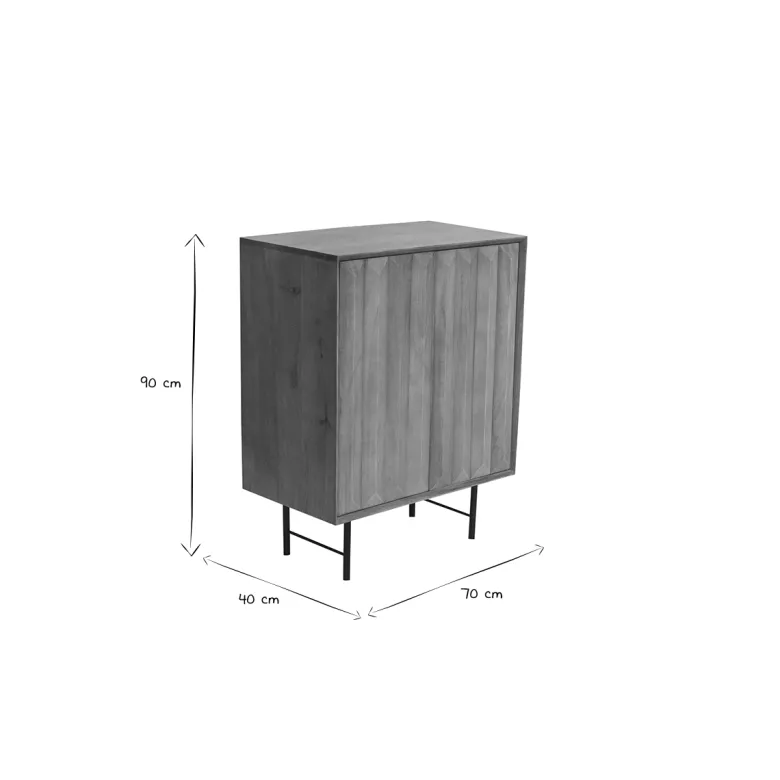 Buffet en bois manguier massif gravé et métal noir 2 portes l70 cm agra