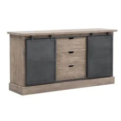 Buffet en manguier brossé et métal gris