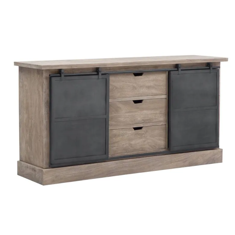 Buffet en manguier brossé et métal gris