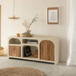 Buffet en mdf effet béton et acacia