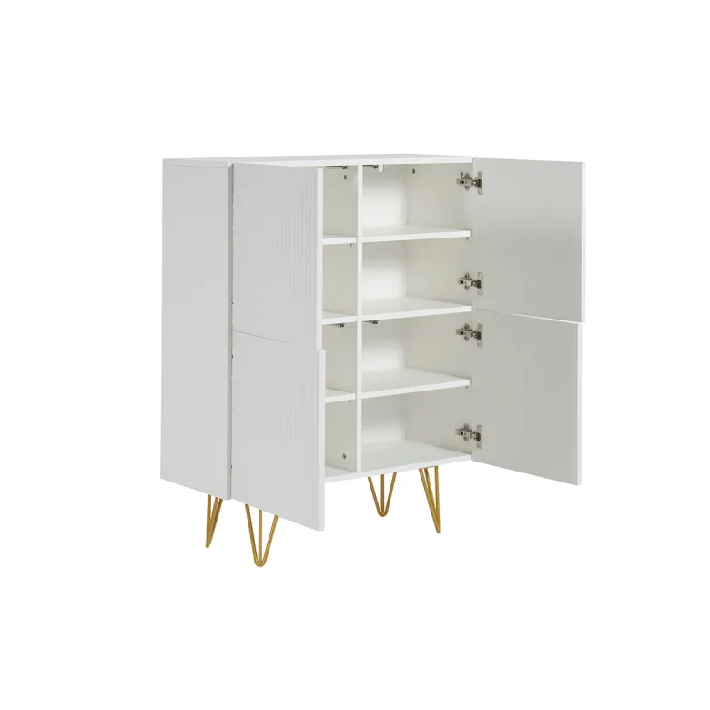 Buffet haut gravé blanc mat et métal doré 4 portes l86 cm ozen