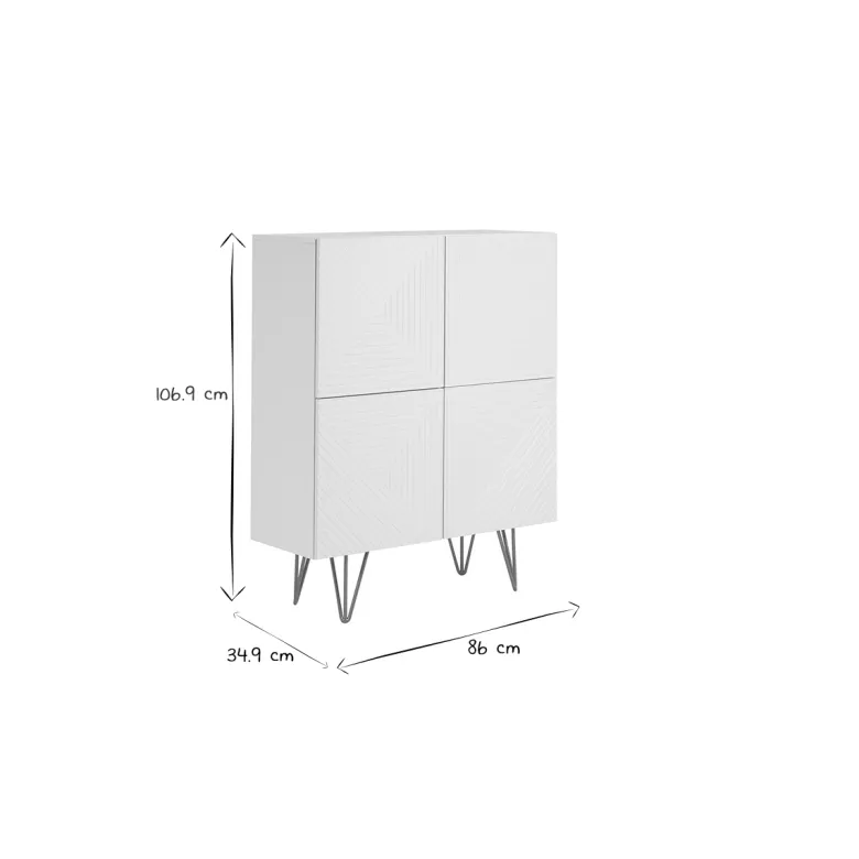 Buffet haut gravé blanc mat et métal doré 4 portes l86 cm ozen