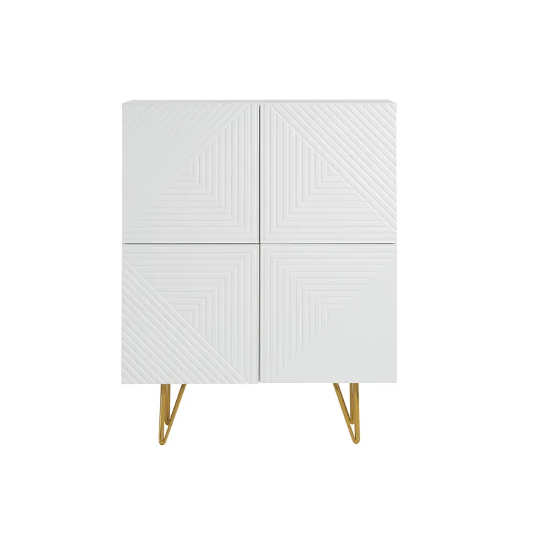 Buffet haut gravé blanc mat et métal doré 4 portes l86 cm ozen
