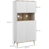 Buffet haut 4 portes 3 étagères grande niche bois pin blanc effet chêne clair