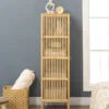 Buffet rangement porte 3 étagères bois de bambou verni