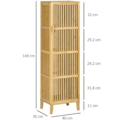 Buffet rangement porte 3 étagères bois de bambou verni
