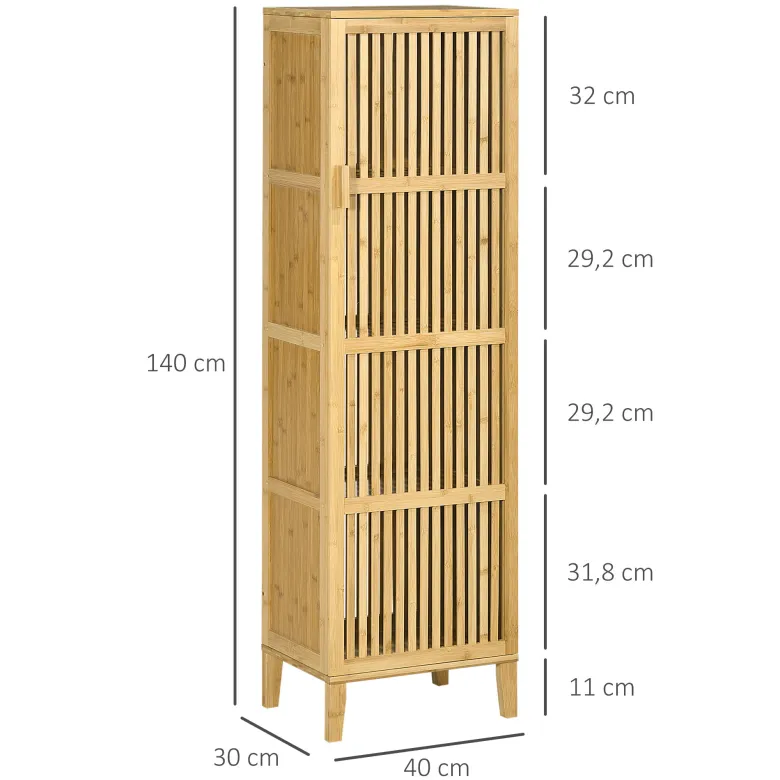 Buffet rangement porte 3 étagères bois de bambou verni
