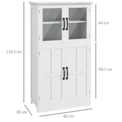 Buffet vitrine 4 portes 2 étagères style contemporain blanc