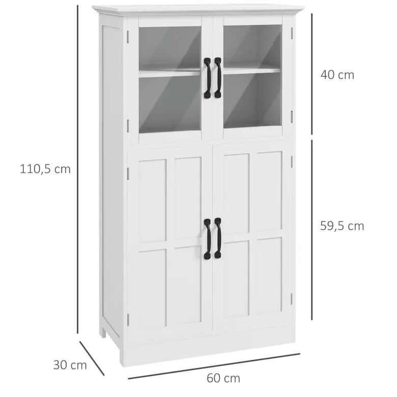Buffet vitrine 4 portes 2 étagères style contemporain blanc
