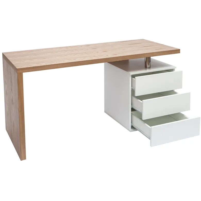 Bureau avec rangements 3 tiroirs bois clair chêne et blanc l140 cm calix
