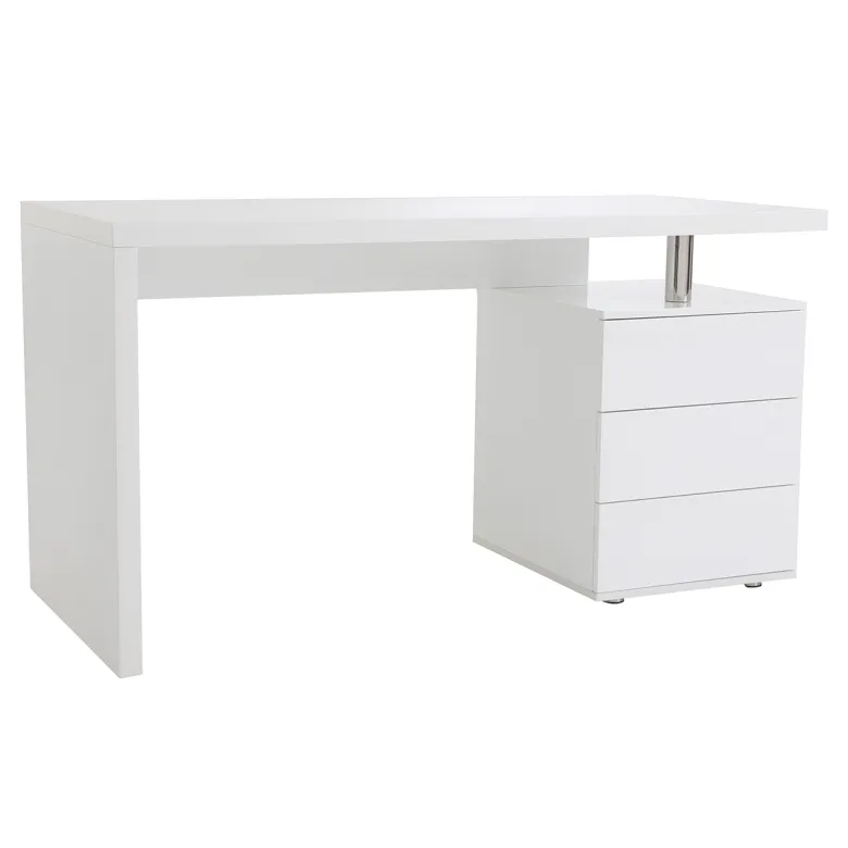 Bureau avec rangements 3 tiroirs blanc laqué brillant l140 cm calix