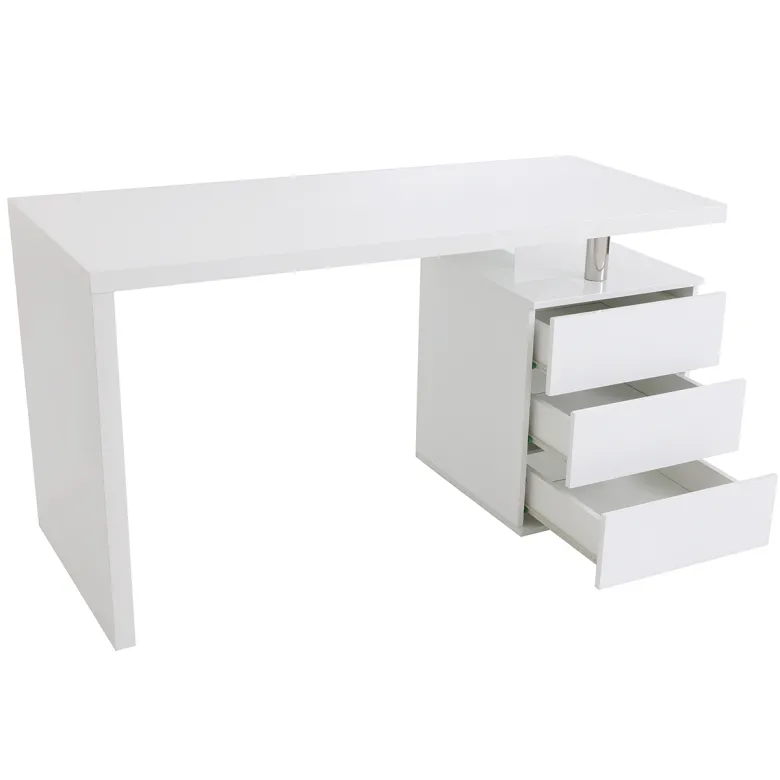 Bureau avec rangements 3 tiroirs blanc laqué brillant l140 cm calix