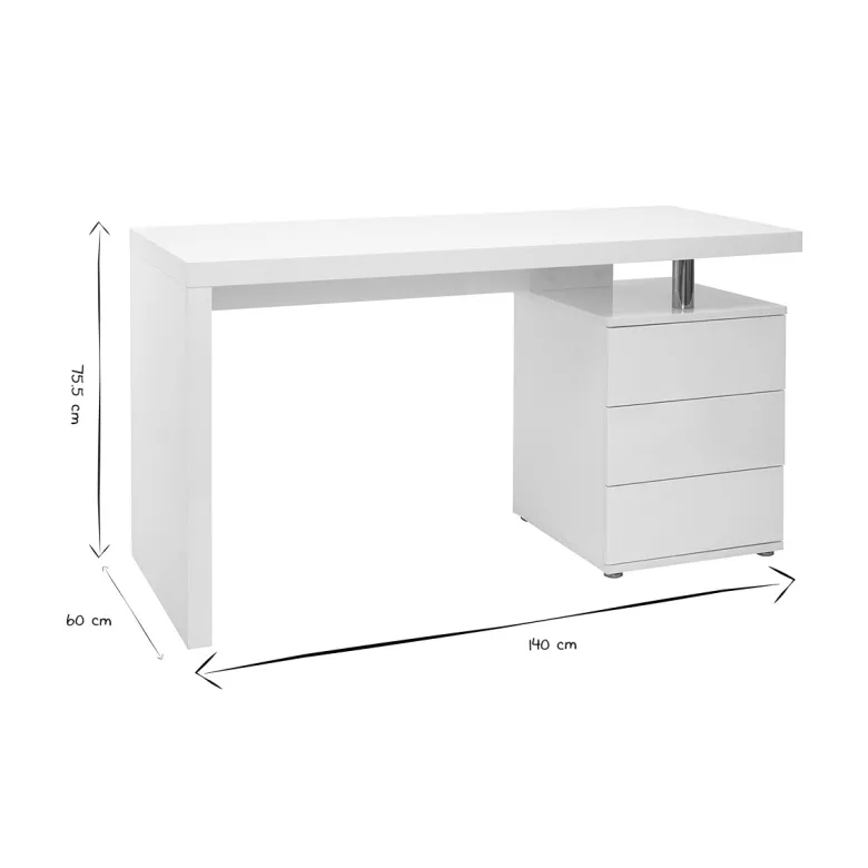 Bureau avec rangements 3 tiroirs blanc laqué brillant l140 cm calix