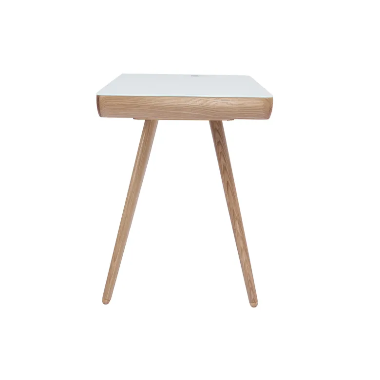 Bureau connecté multimédia avec tiroir en verre et bois clair l120 cm clever