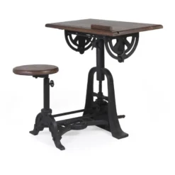 Bureau et tabouret bois marron -