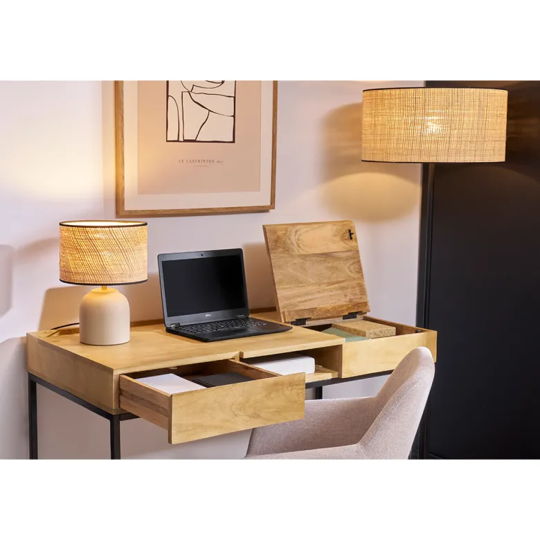 Bureau à rangements bois manguier massif et métal noir l118 cm ypster