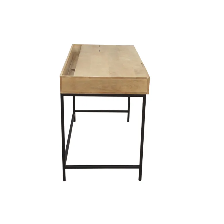 Bureau à rangements bois manguier massif et métal noir l118 cm ypster