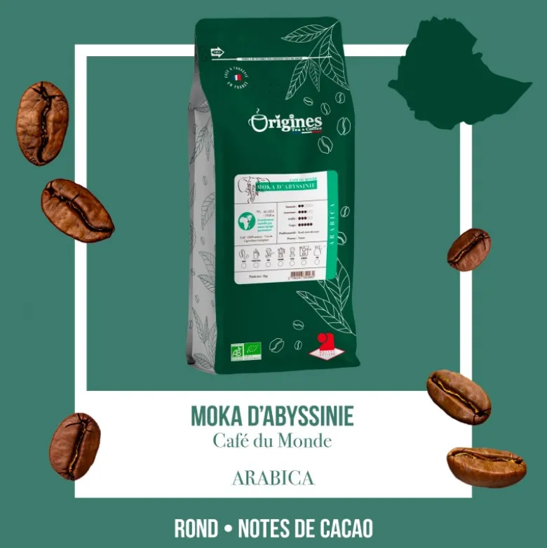 Café bio - moka d'abyssinie - pur arabica - grain 1kg