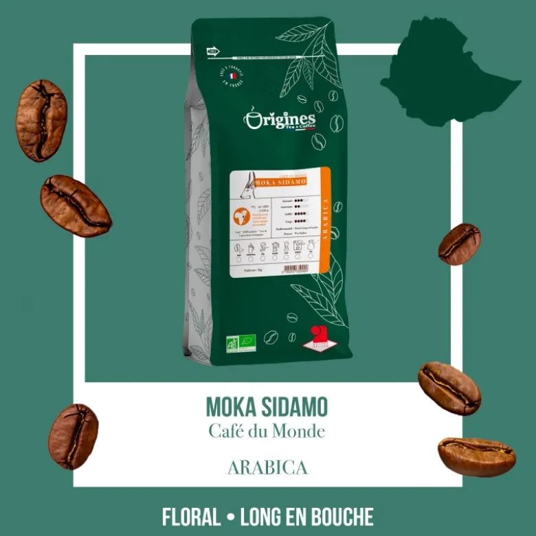 Café bio - moka sidamo - pur arabica - grain 1kg