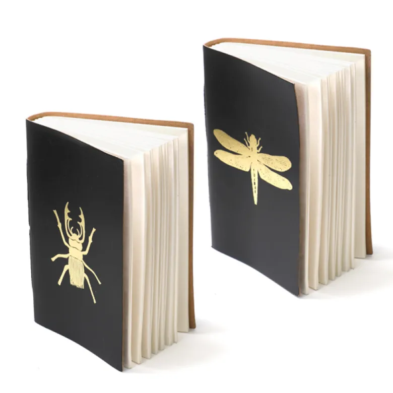 Cahier cuir recyclé motif insecte Libellule