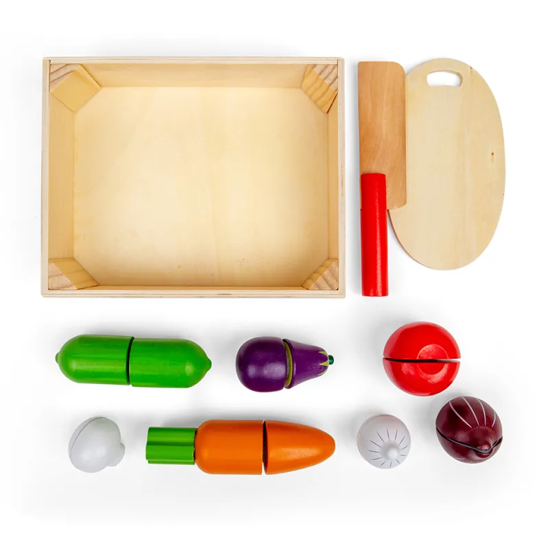 Caisse de légumes à découper en bois