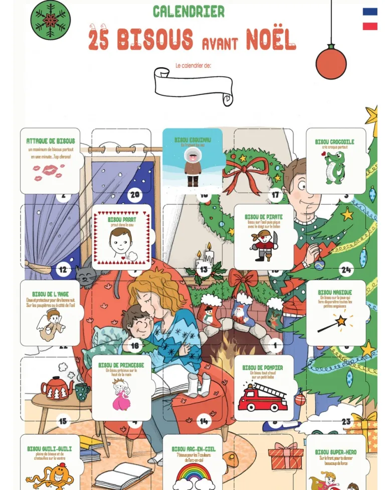 Calendrier 25 bisous enfant 0 à 10 ans