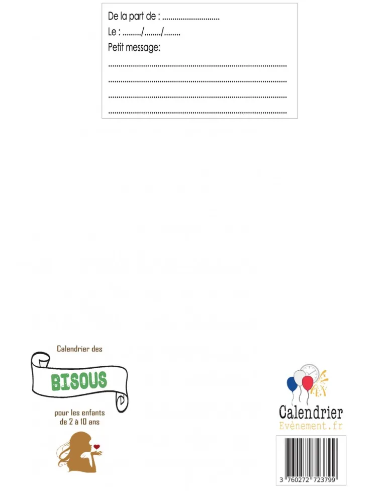 Calendrier 25 bisous enfant 0 à 10 ans