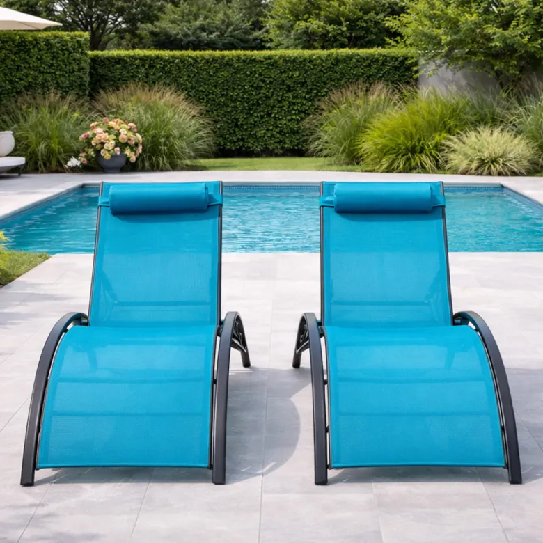 Cali lot de 2 transats ajustables gris et bleu