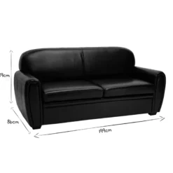 Canapé convertible 3 places cuir marron et bois noir avec matelas 9 cm club