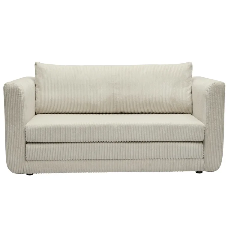 Canapé convertible 2 places en tissu velours côtelé beige leon