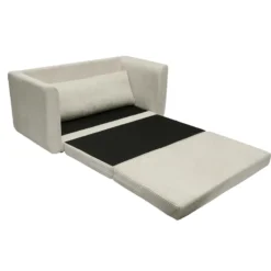 Canapé convertible 2 places en tissu velours côtelé beige leon