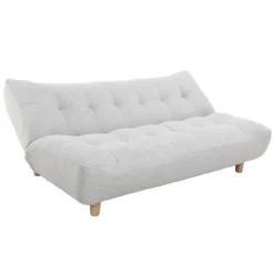 Canapé convertible 3 places en tissu gris clair et bois clair yumi