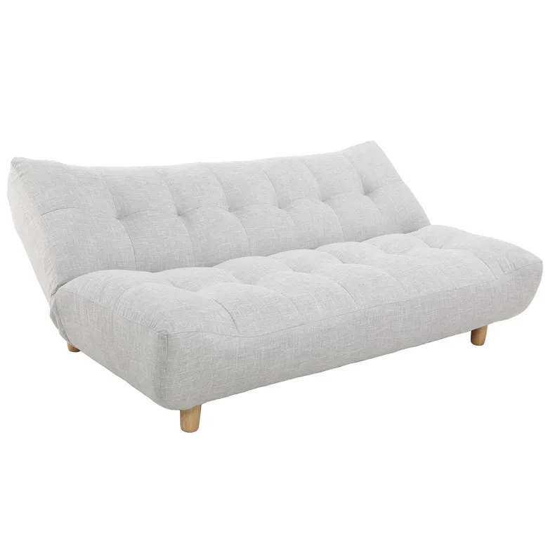 Canapé convertible 3 places en tissu gris clair et bois clair yumi