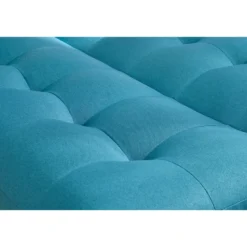 Canapé convertible 3 places en tissu bleu canard et bois clair yumi