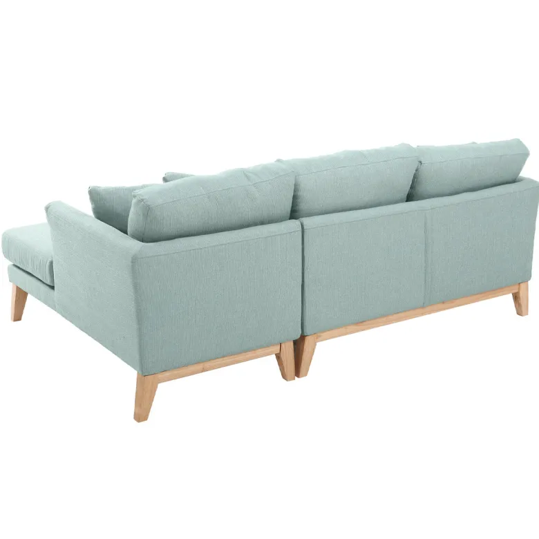 Canapé d'angle droit déhoussable 4 places en tissu vert lagon et bois clair oslo