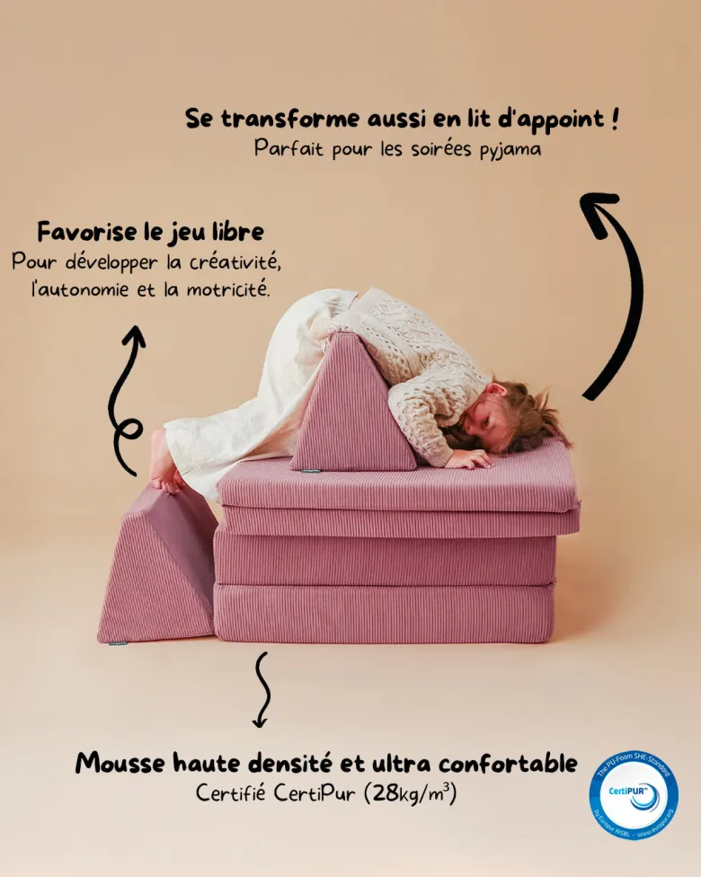 Canapé de jeu modulable le pagaille - rose côtelé Rose