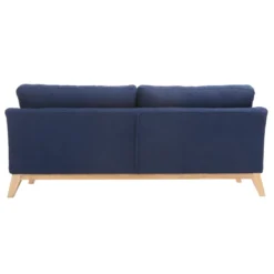 Canapé déhoussable 3 places en tissu bleu foncé et bois clair oslo