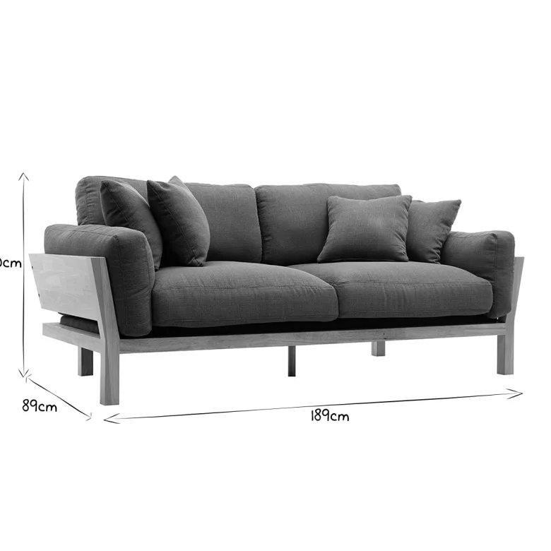 Canapé déhoussable 3 places en tissu vert kaki et bois clair kyo