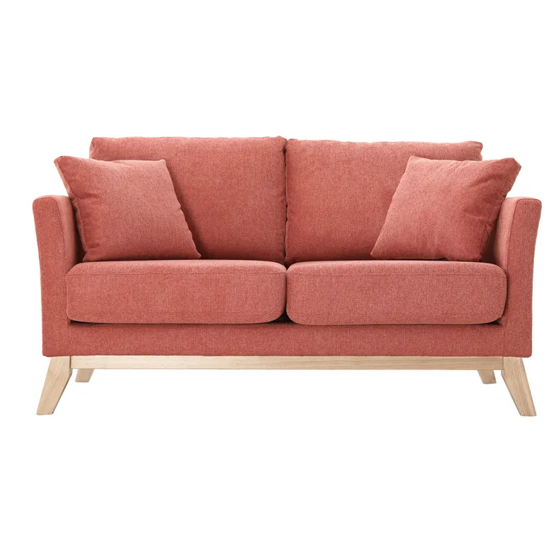 Canapé déhoussable 2 places en tissu effet velours texturé terracotta oslo