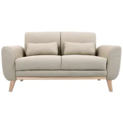 Canapé 2 places en tissu beige et bois clair ektor