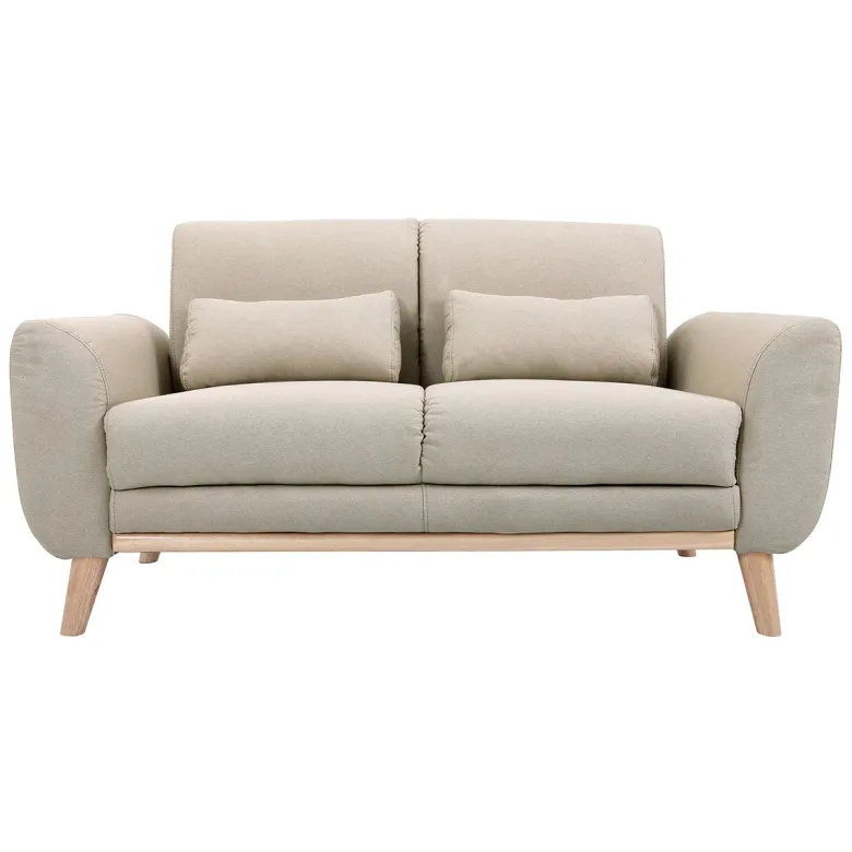 Canapé 2 places en tissu beige et bois clair ektor