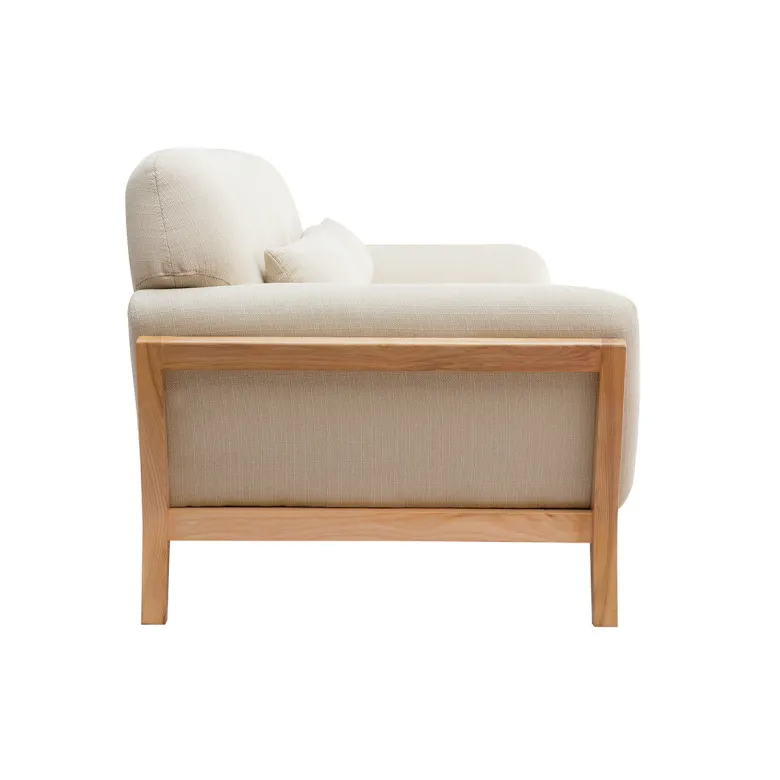 Canapé 3 places en tissu beige et bois clair yoko