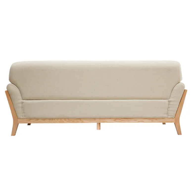 Canapé 3 places en tissu beige et bois clair yoko