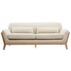 Canapé 3 places en tissu beige et bois clair yoko