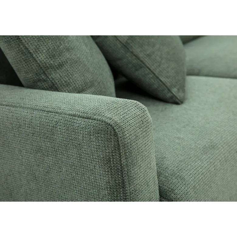 Canapé 3 places en tissu chenille vert kaki et bois clair munik