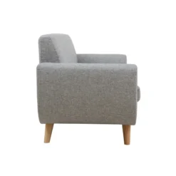 Canapé 3 places en tissu gris clair et bois clair pure